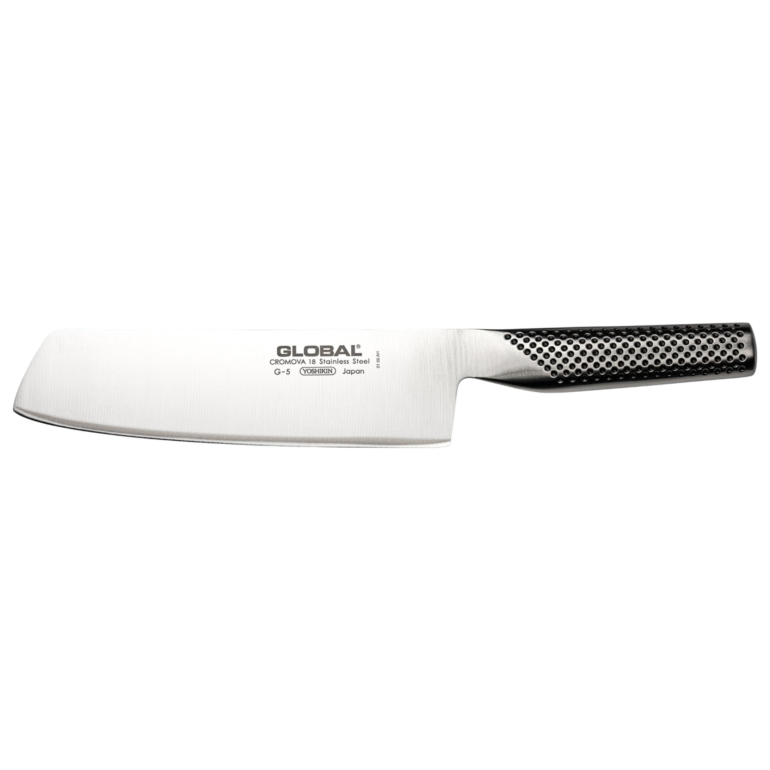 Global cuchillo verdura 7 pulgadas frente, filo afilado para cortes precisos.