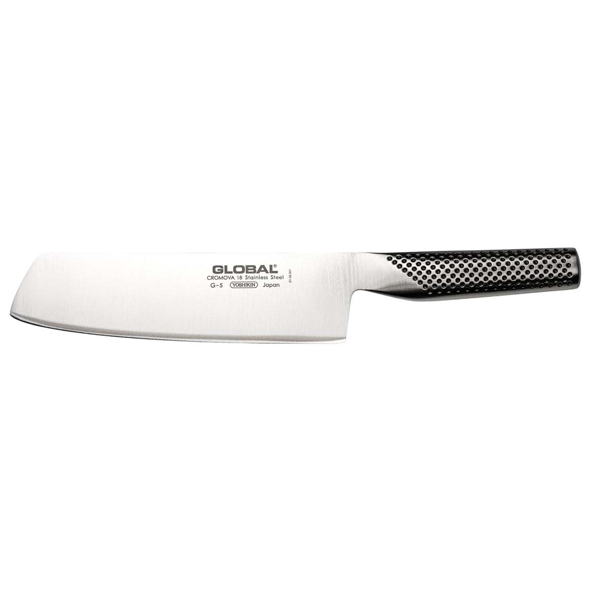 Global cuchillo verdura 7 pulgadas frente, filo afilado para cortes precisos.