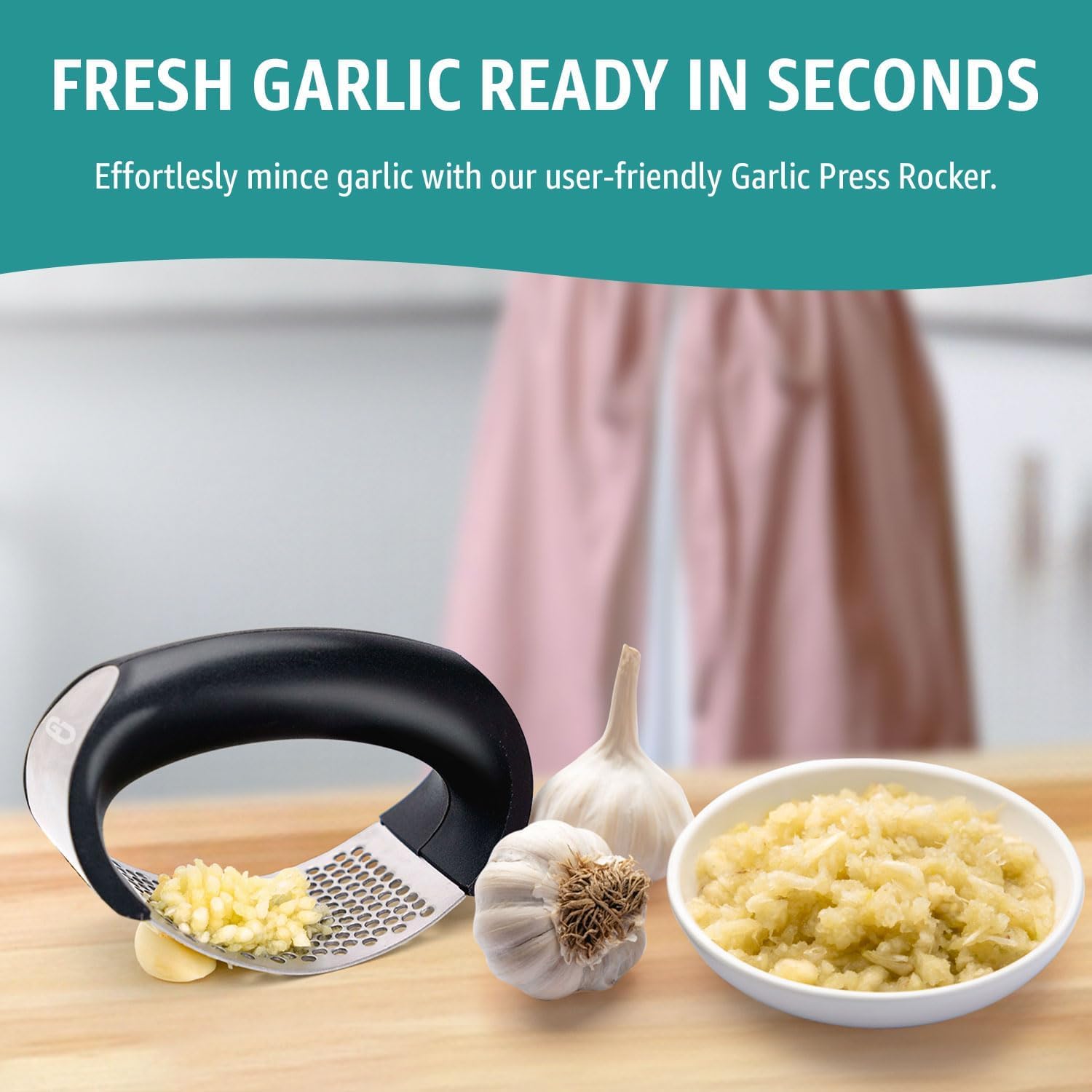 Global Digitronix Prensa de ajo rocker, ideal para triturar jengibre y frutos secos.