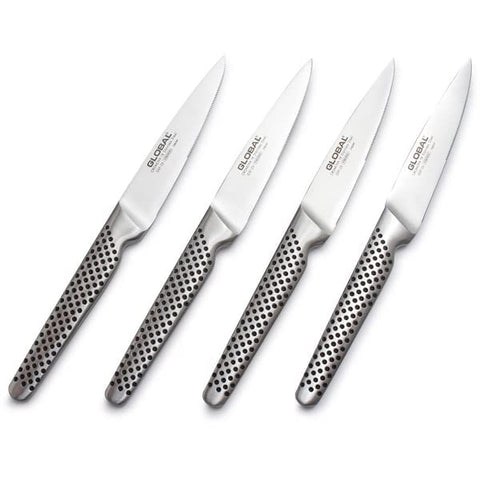 Global GSF-4023, conjunto de 4 cuchillos en primer plano, filo duradero para uso diario.