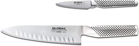Global juego dos cuchillos de cocina japoneses, filo afilado para cortes precisos.