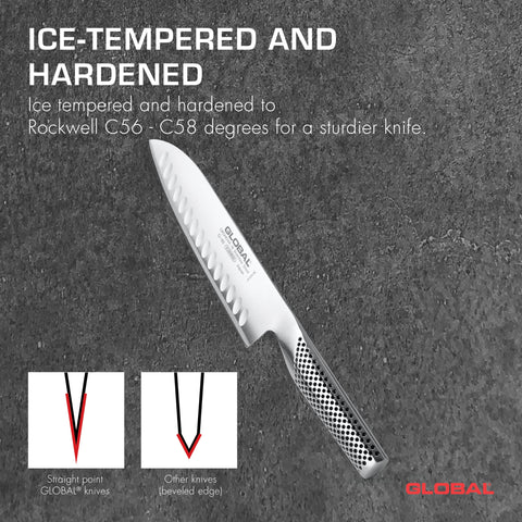 Global Santoku 7 pulgadas, acero inoxidable ligero, reduce la fatiga en cortes largos