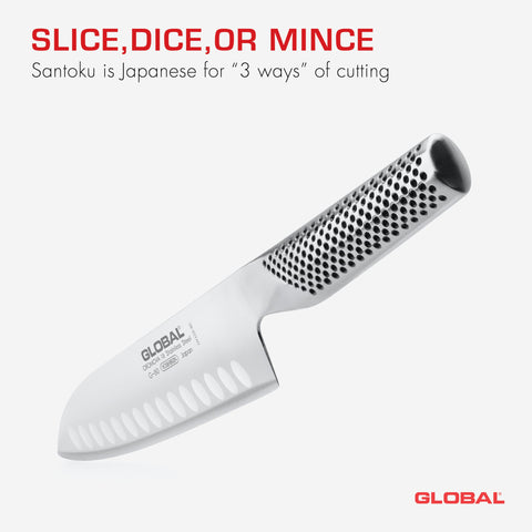 Global Santoku 7 pulgadas, ideal para cortar verduras, carnes y pescados