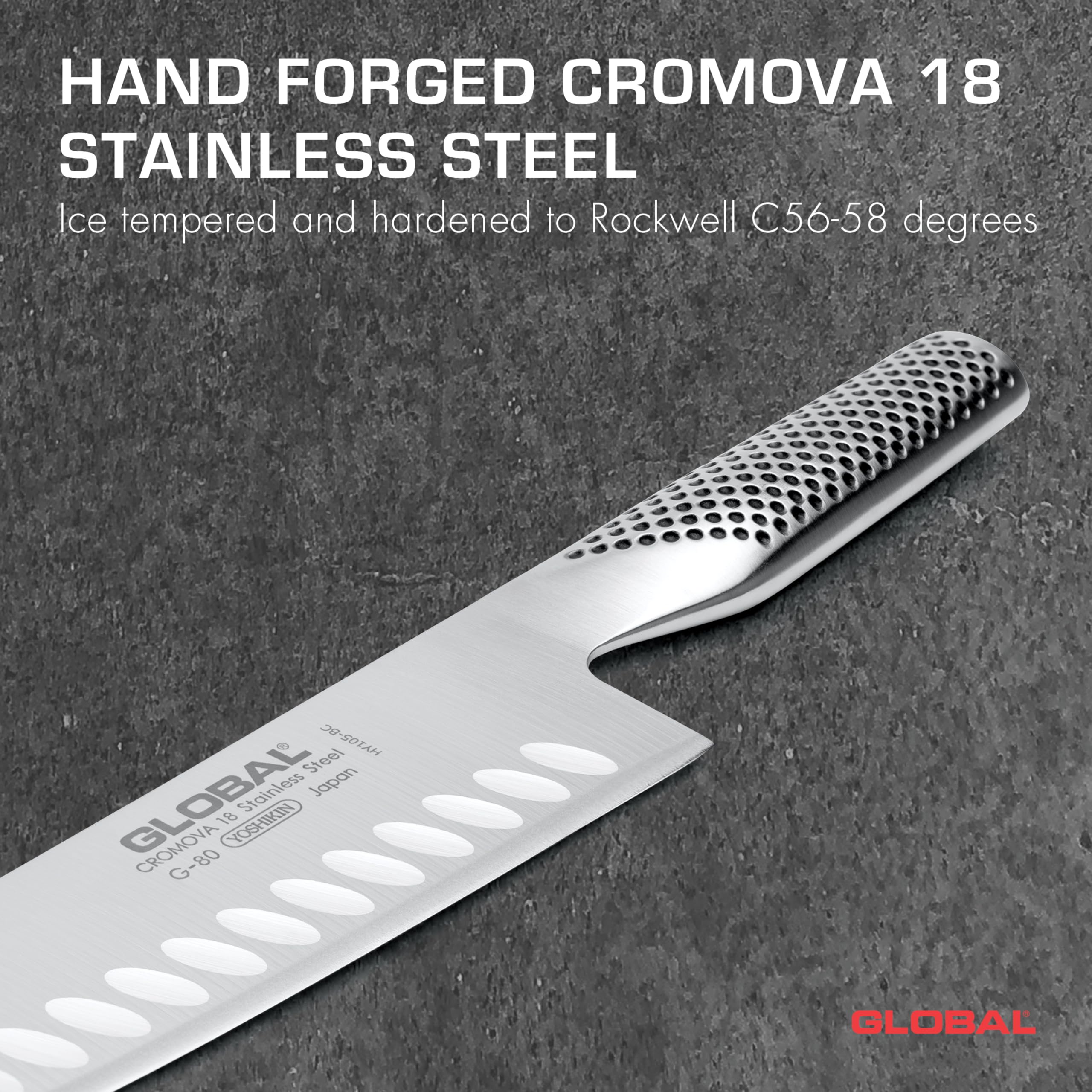 Global Santoku 7 pulgadas, mango ergonómico, control cómodo al cortar