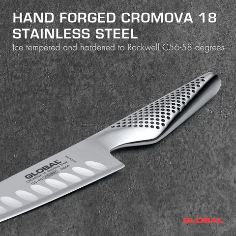 Global Santoku de acero inoxidable japonés, filo de precisión para rebanar