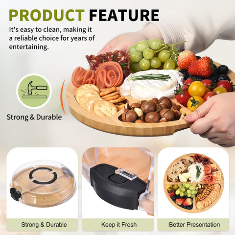 GLOKUUCA tablero charcutería con tres compartimentos para quesos, frutas y bocados.