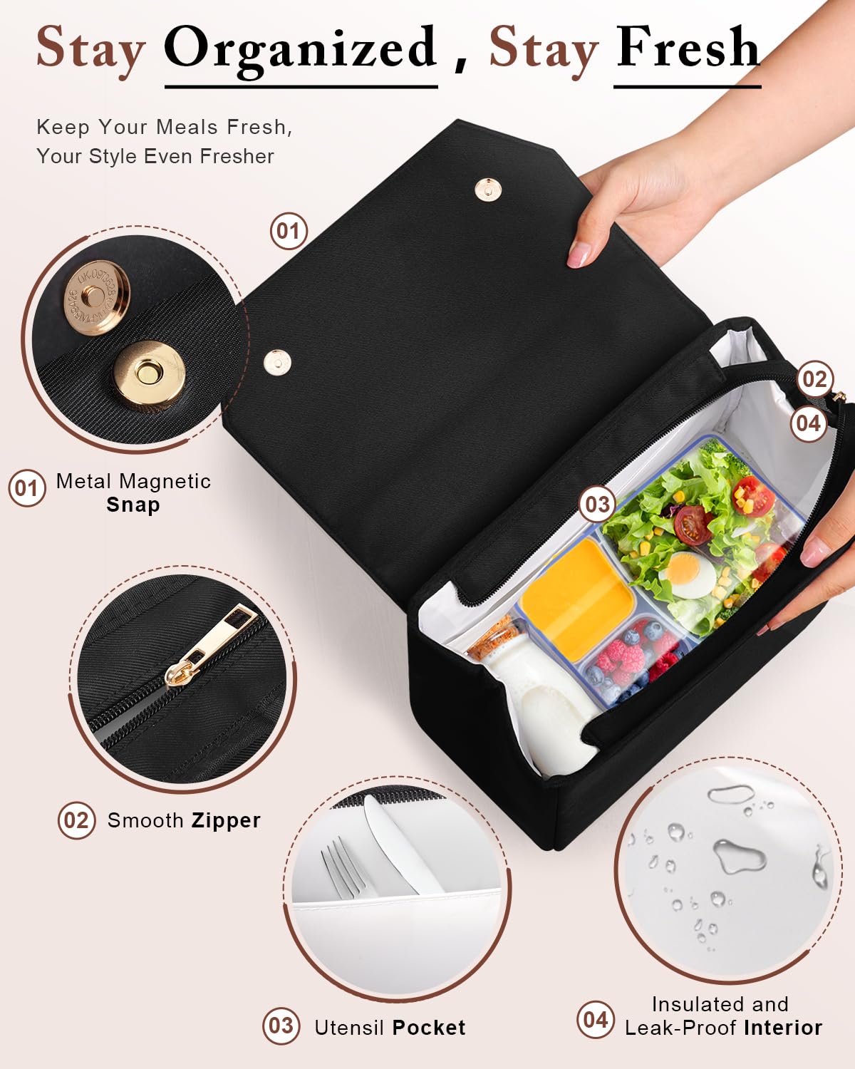 GLORIEROO bolsa de almuerzo con bolsillo trasero para teléfono