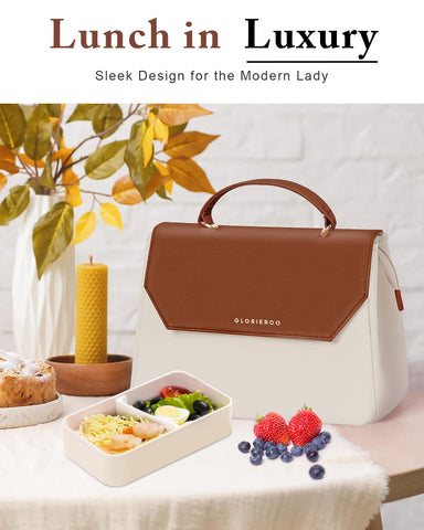 GLORIEROO bolsa-almuerzo vegana aislada, interior blanco facilita limpieza