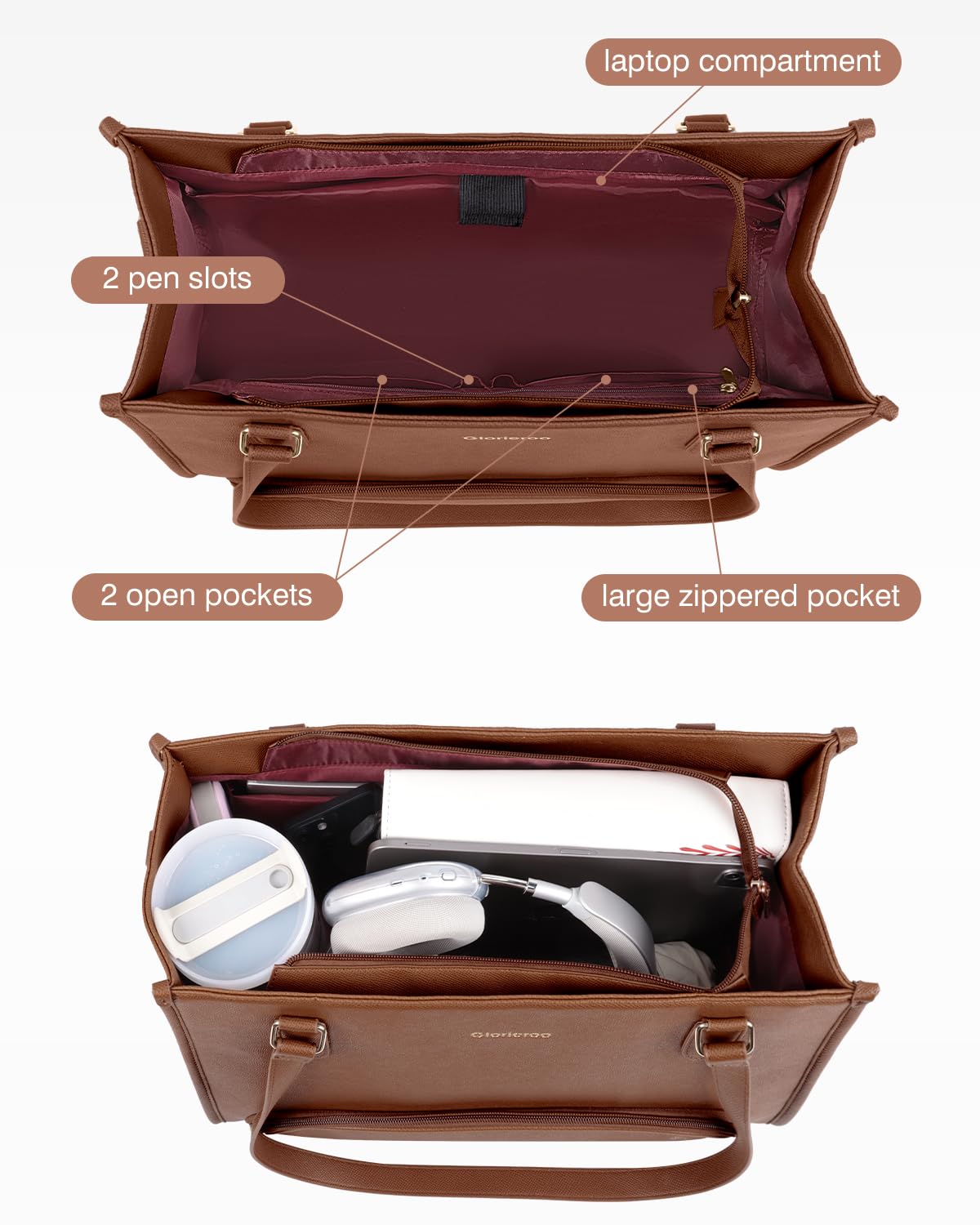 GLORIEROO Laptop Tote en cuero vegano resistente para uso diario