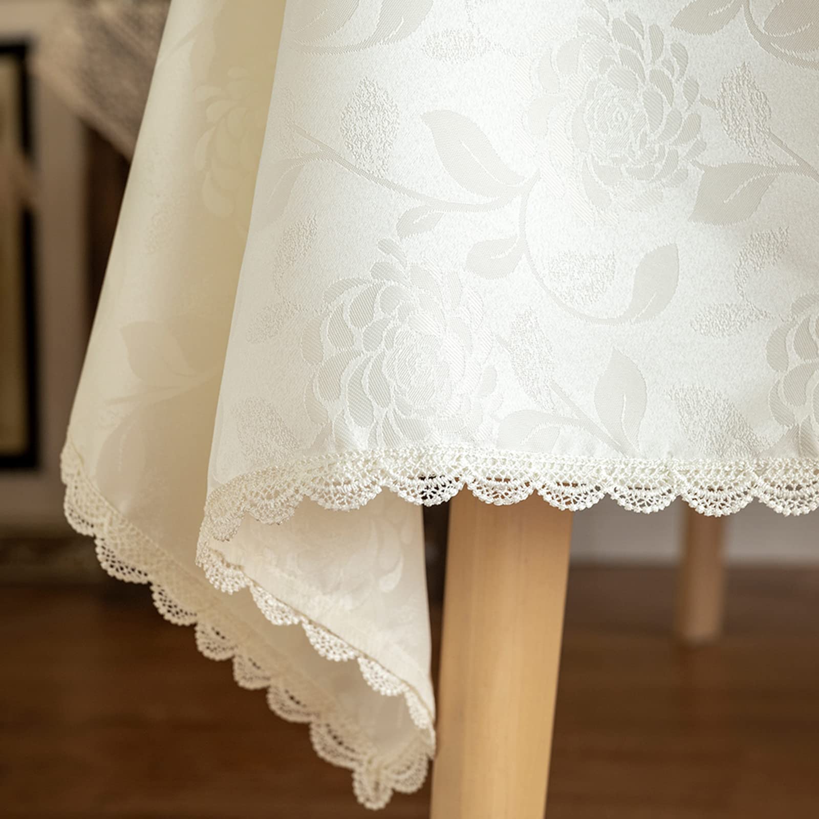 GLORY SEASON mantel damasco texturizado marfil para una mesa elegante