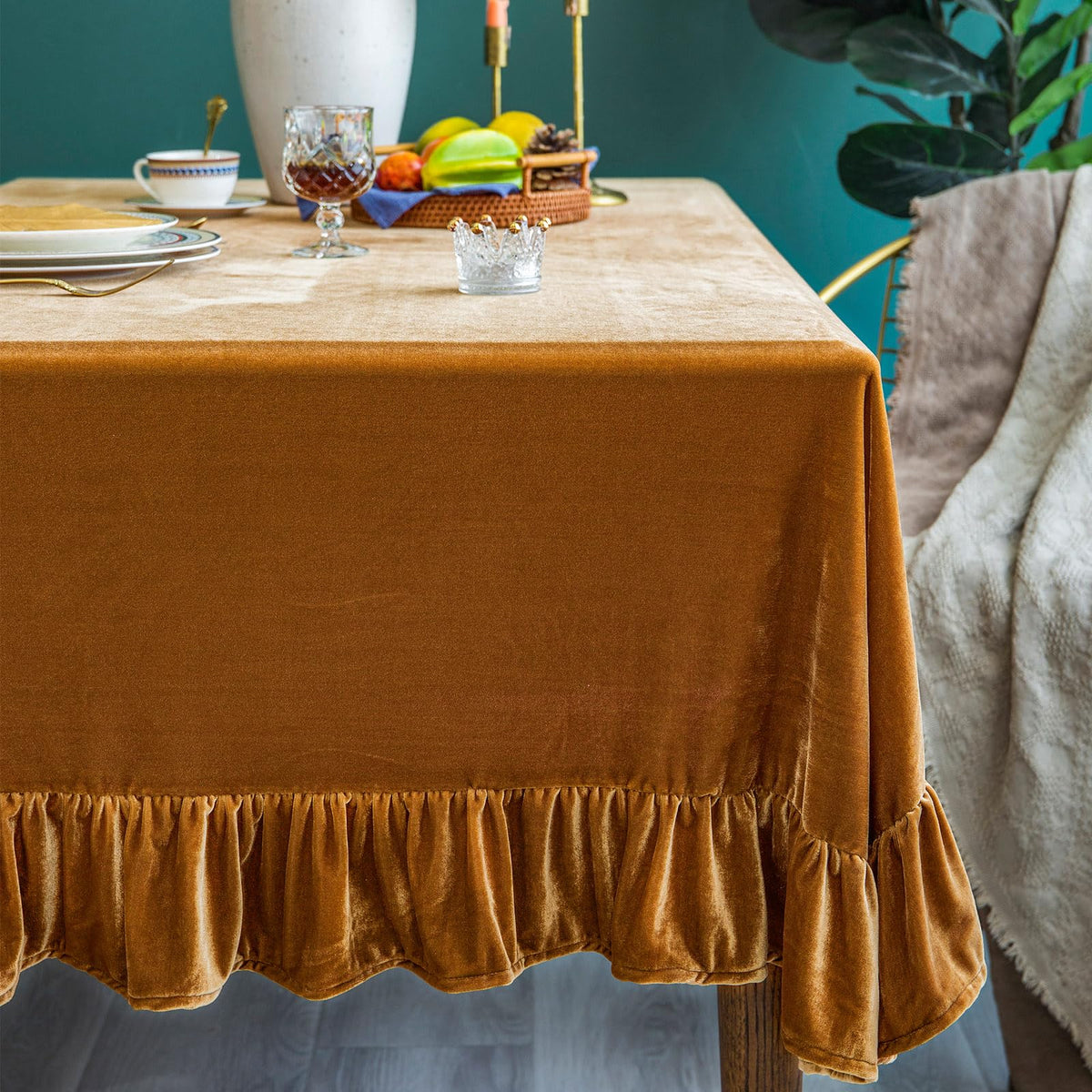 Mantel GLORY SEASON Terciopelo rectangular con textura lujosa para reuniones elegantes.