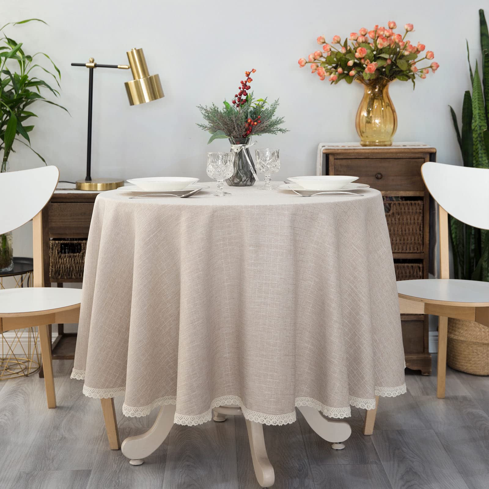 GLORY SEASON mantel texturizado beige, aspecto de lino, ideal para comedor