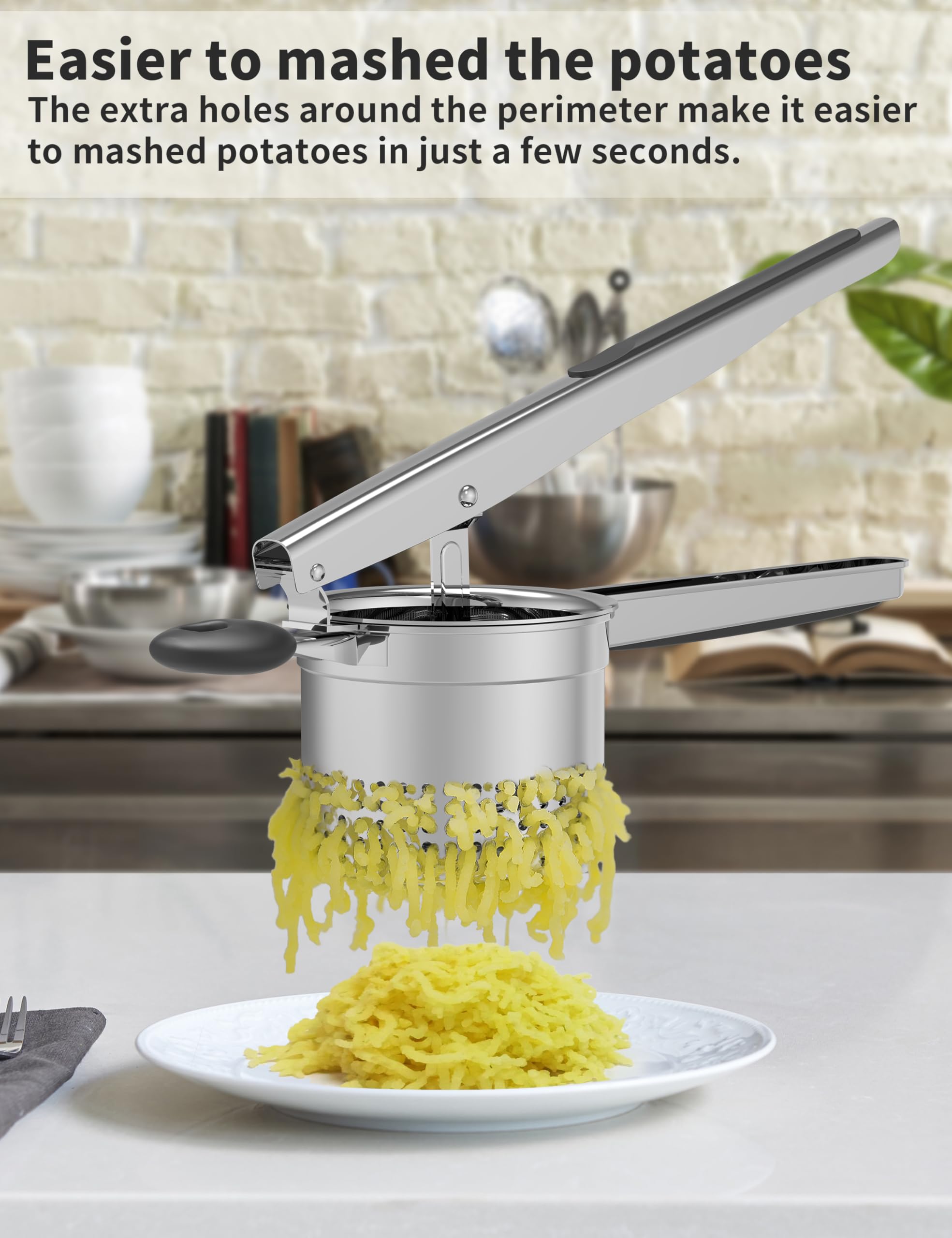 GloTika ricer con mango ergonómico, agarre cómodo para puré consistente.