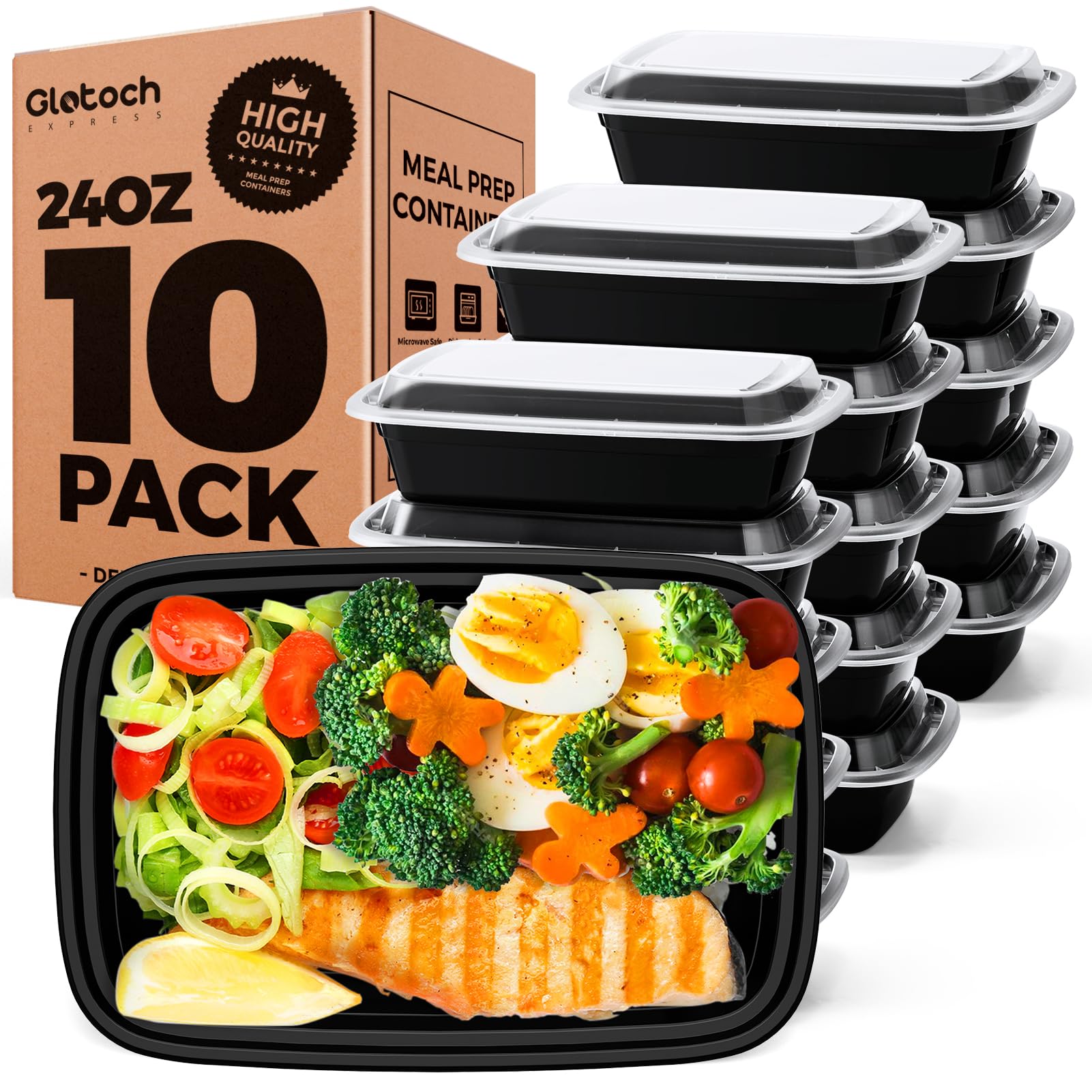 Glotoch Express contenedores 24oz con tapas, almacenamiento eficiente de comidas preparadas.