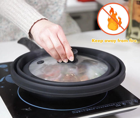 Tapa universal para ollas y platos, uso multipropósito en la cocina.