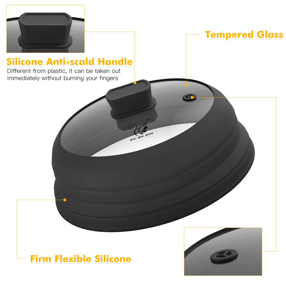 Tapa de vidrio templado de GLOU-GLOU GOOSE GGG con ventilación para vapor controlado.