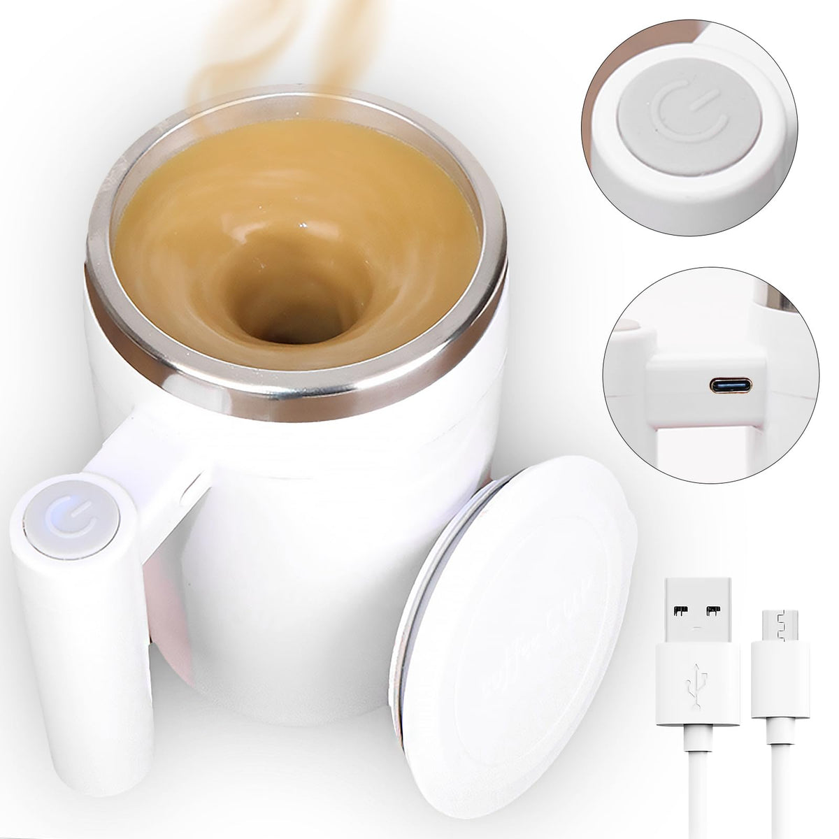 Glowgath taza-mezcla-automatico-cafe facilita batido sin esfuerzo.