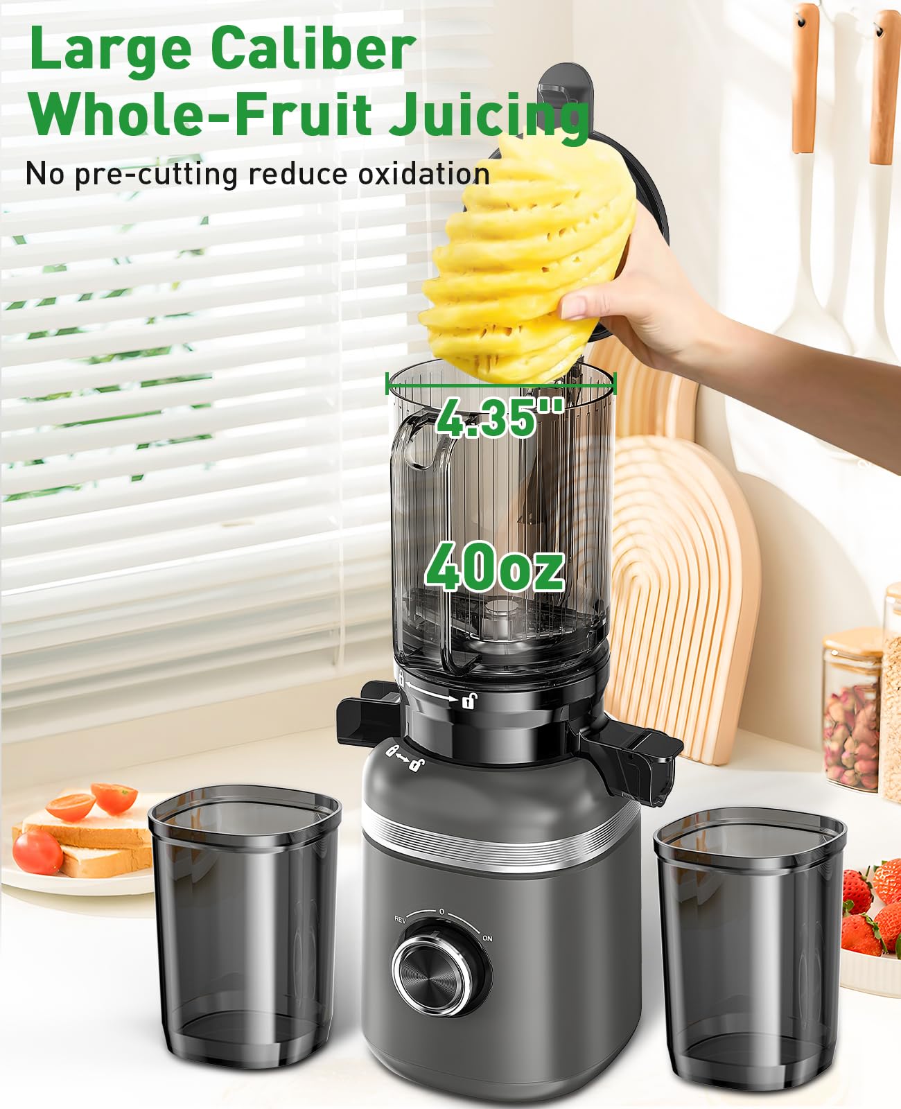 GlowWise filtro triple capa reduce espuma y residuo para un jugo más limpio.