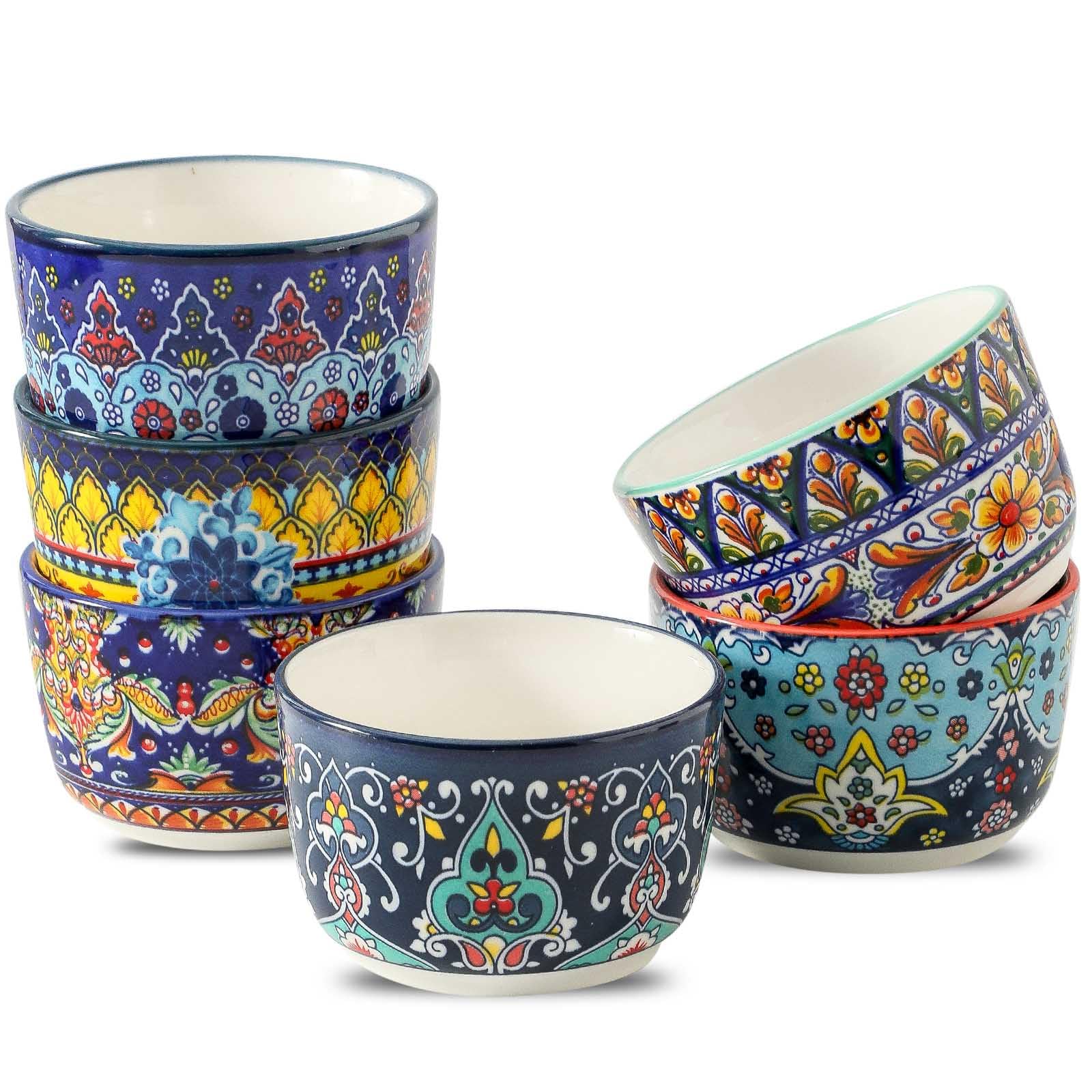 Glowworm ramequines 8 oz con arte bohemio para presentaciones elegantes