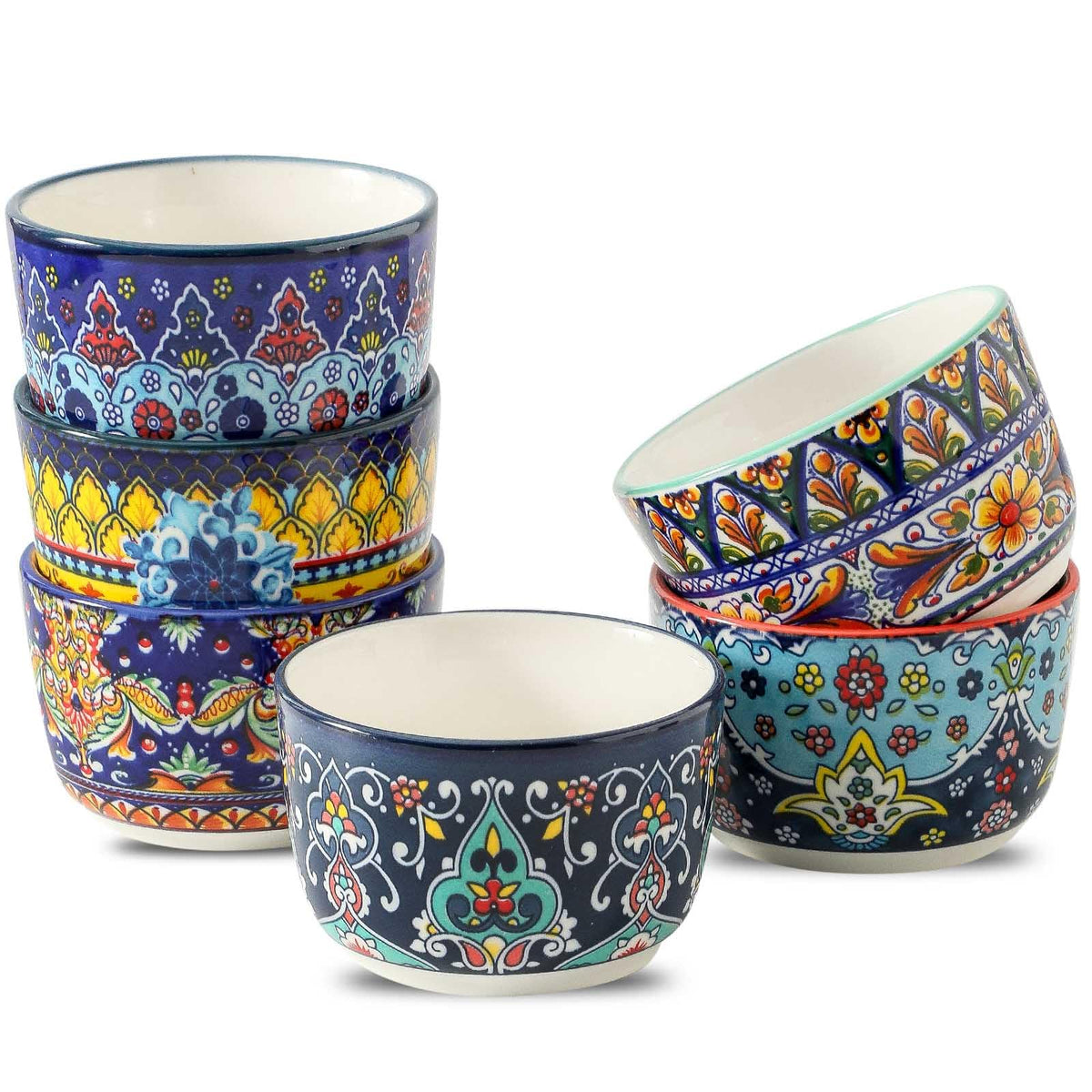 Glowworm ramequines 8 oz con arte bohemio para presentaciones elegantes