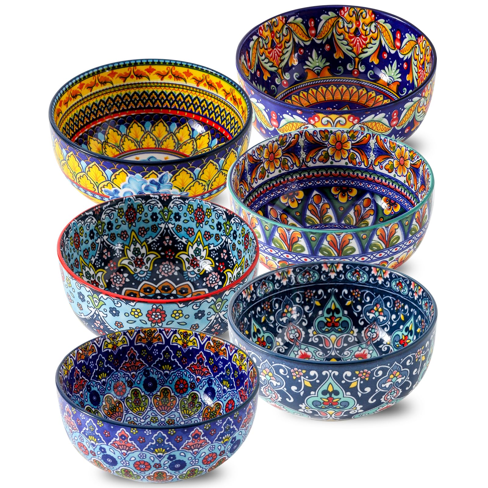 Tazones Glowworm con diseño bohemio y colores vivos para cereal y ensaladas.