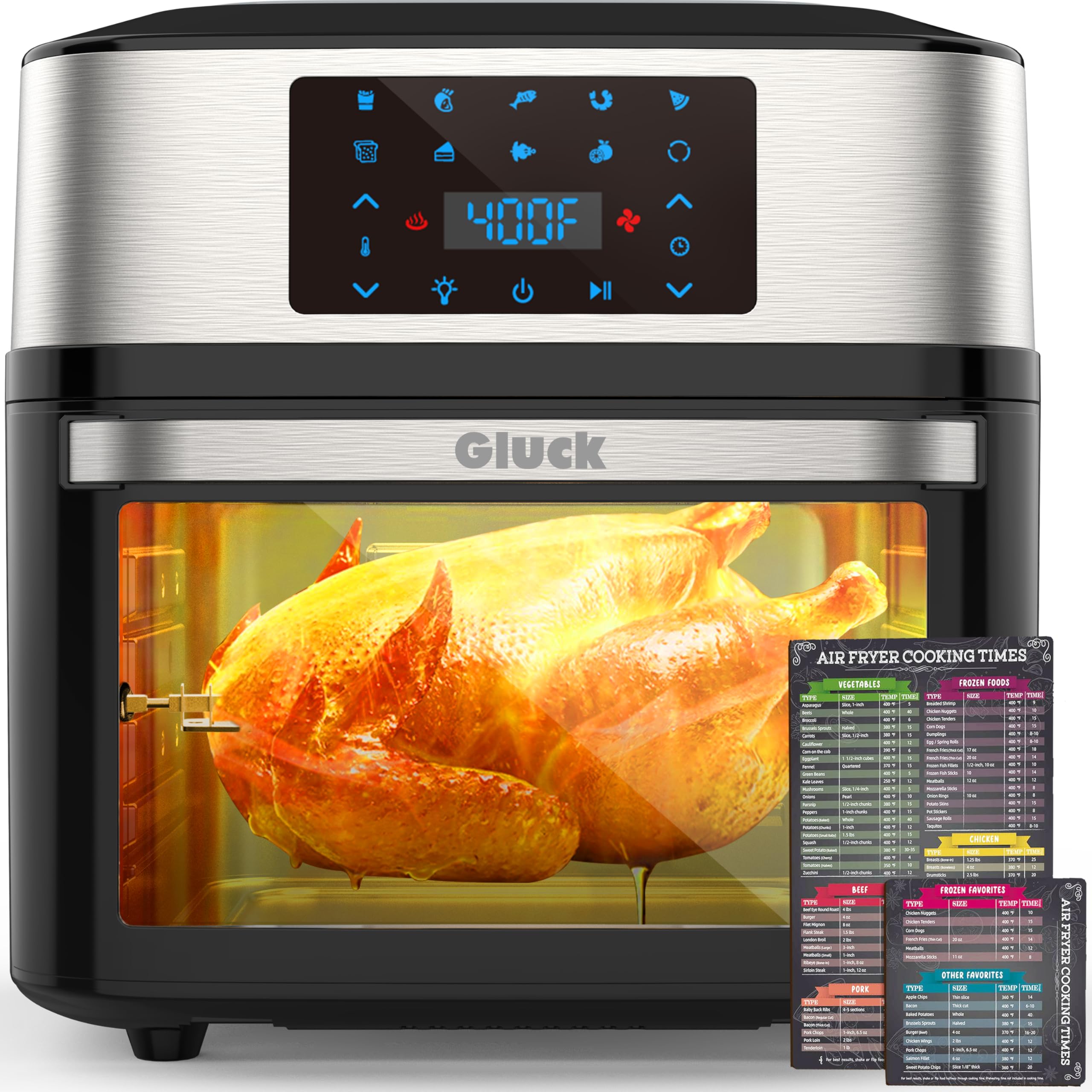 Gluck Horno freidor de aire 20 Qt con ventana frontal para controlar la cocción.