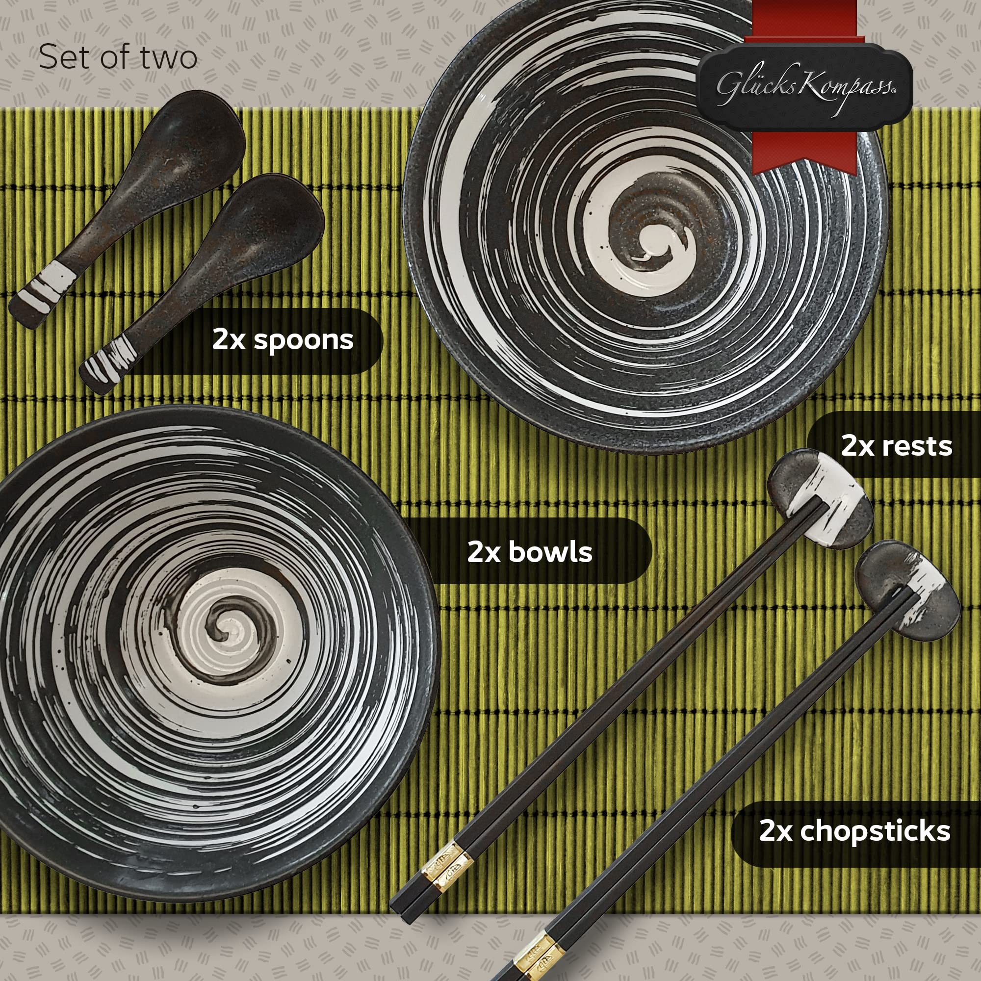 GlücksKompass palillos cerámicos para comer con estilo en la mesa.