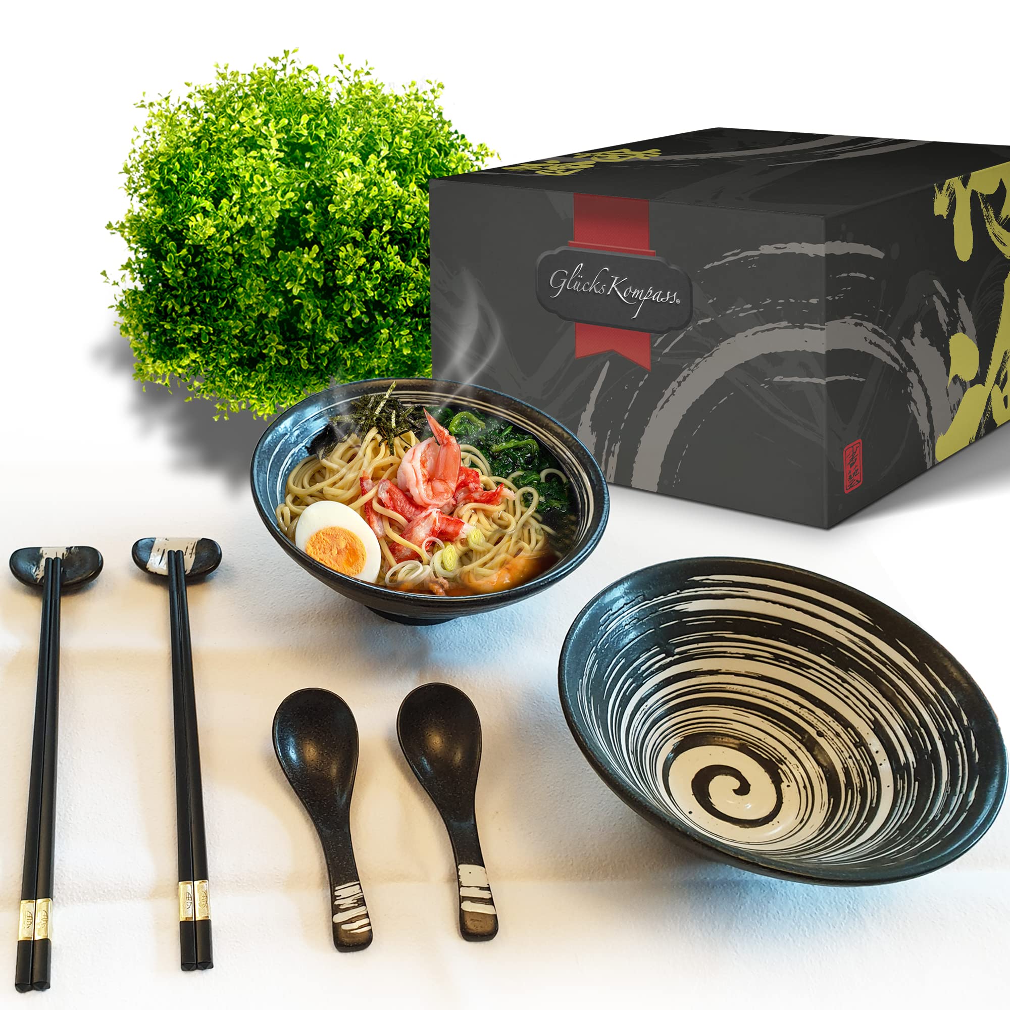 GlücksKompass ramen-bowl cerámico de 8 pulgadas para porciones abundantes.