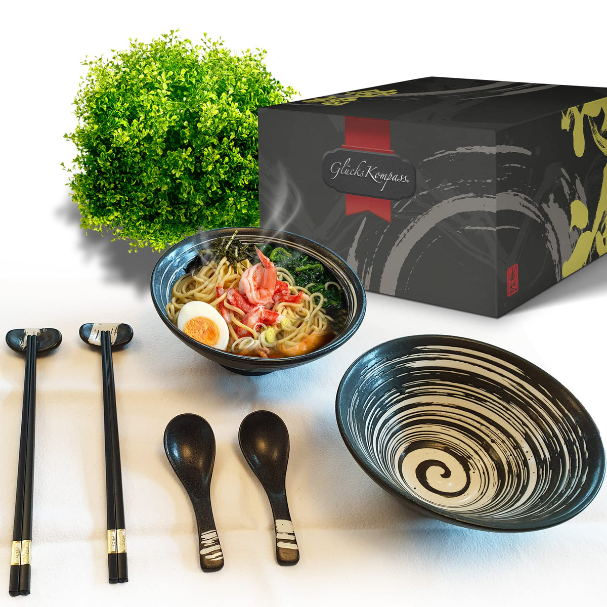 GlücksKompass ramen-bowl cerámico de 8 pulgadas para porciones abundantes.