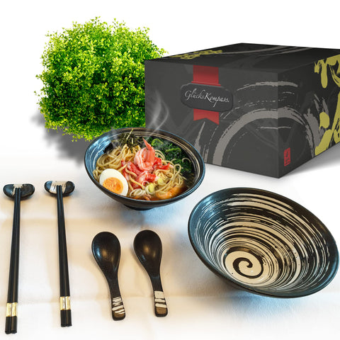 GlücksKompass ramen-bowl cerámico de 8 pulgadas para porciones abundantes.