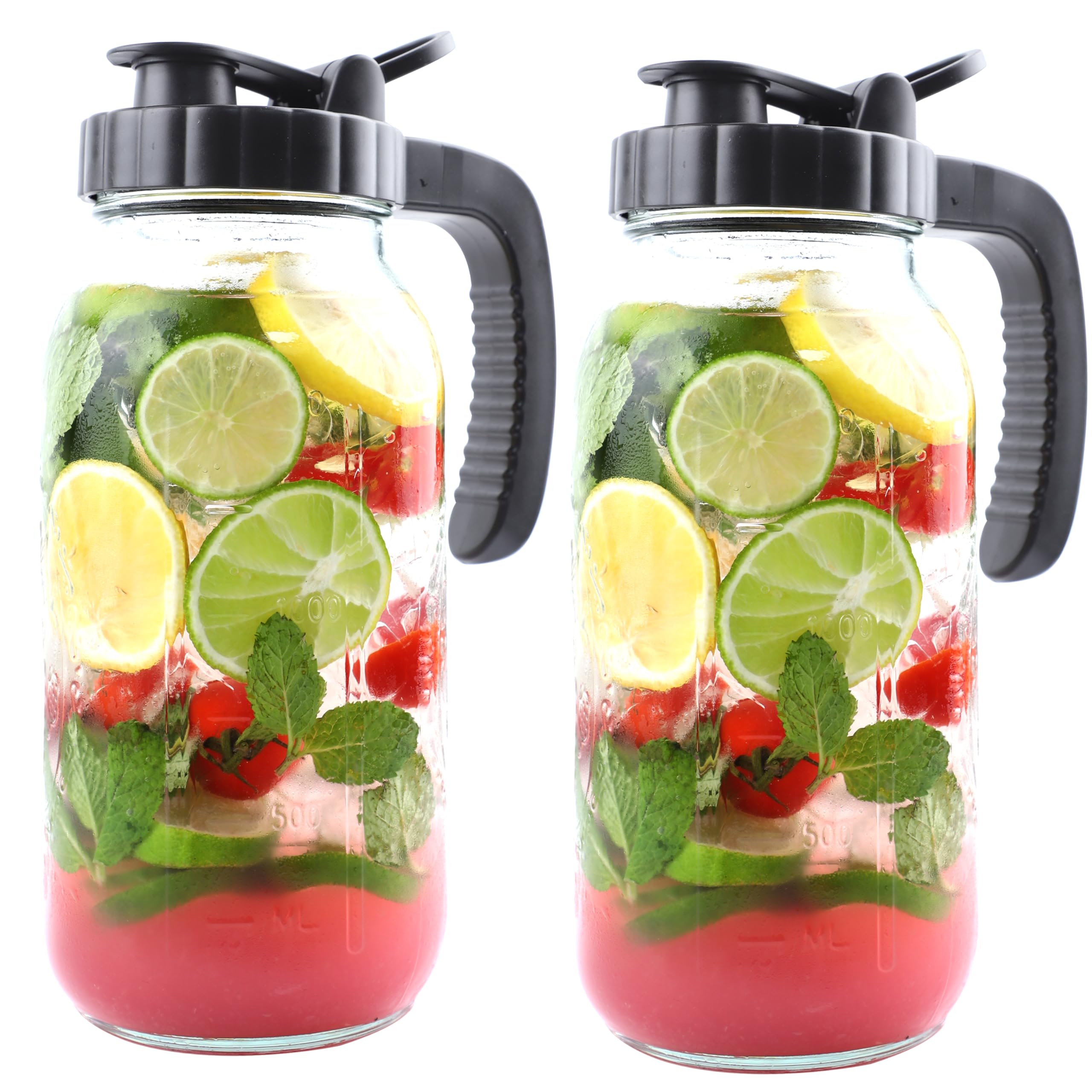 GLUKIEWT Jarra Mason 64oz con gran capacidad para bebidas frías o calientes.