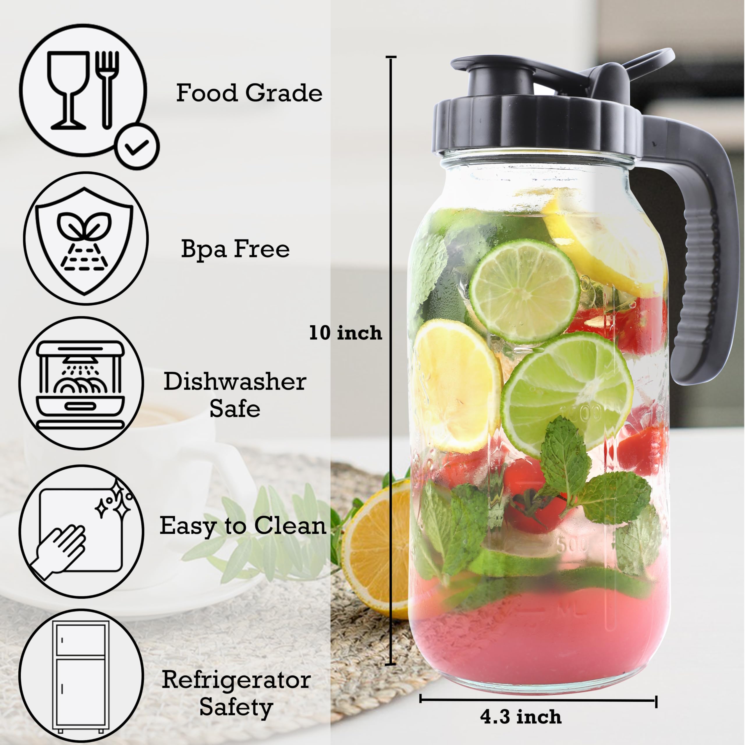 GLUKIEWT Jarra Mason 64oz tapa hermética que previene derrames.