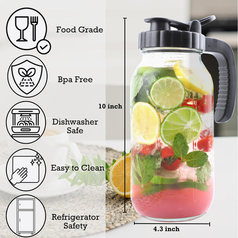 GLUKIEWT Jarra Mason 64oz tapa hermética que previene derrames.