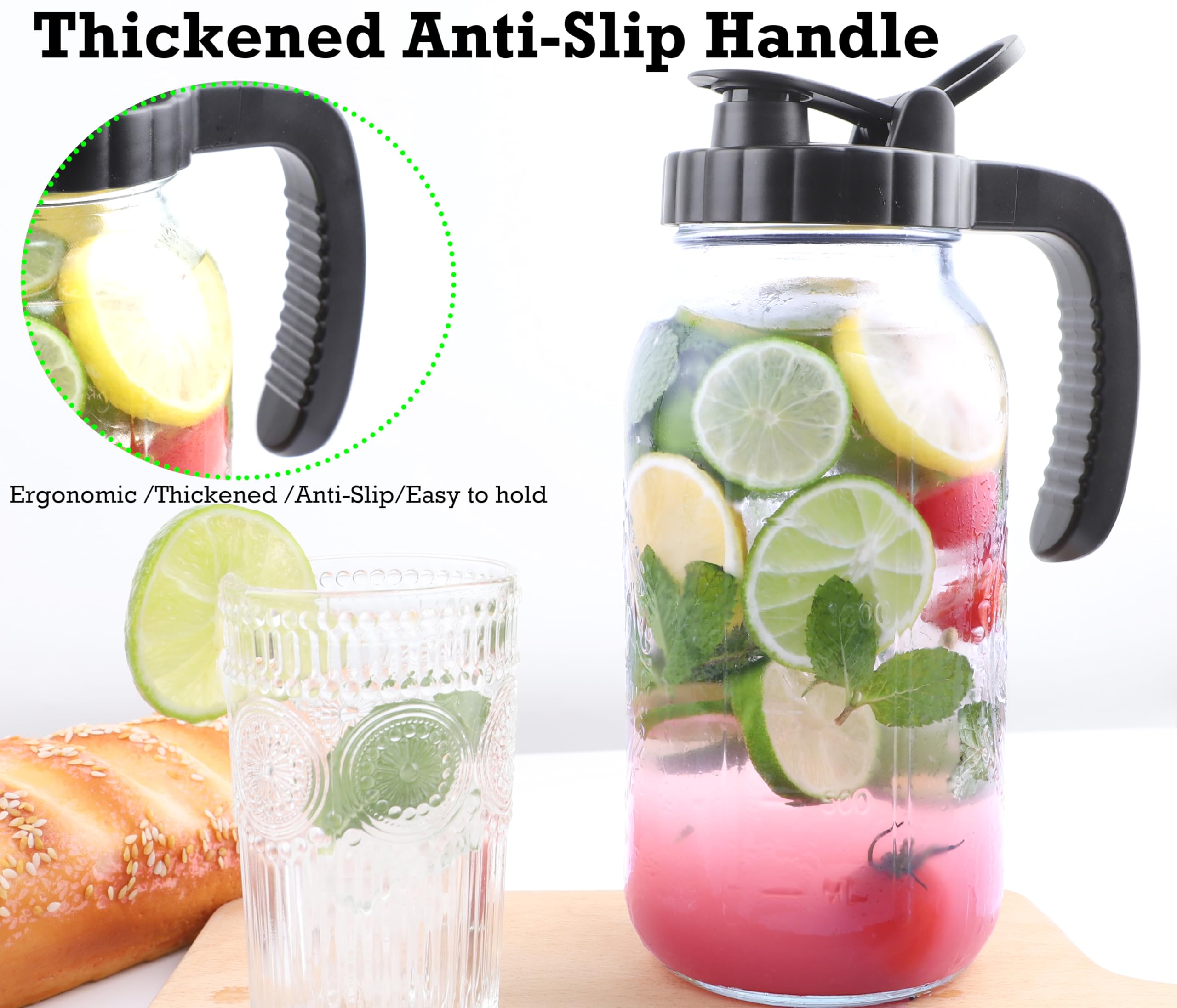 GLUKIEWT Jarra Mason 64oz adecuada para uso frío y caliente en casa.