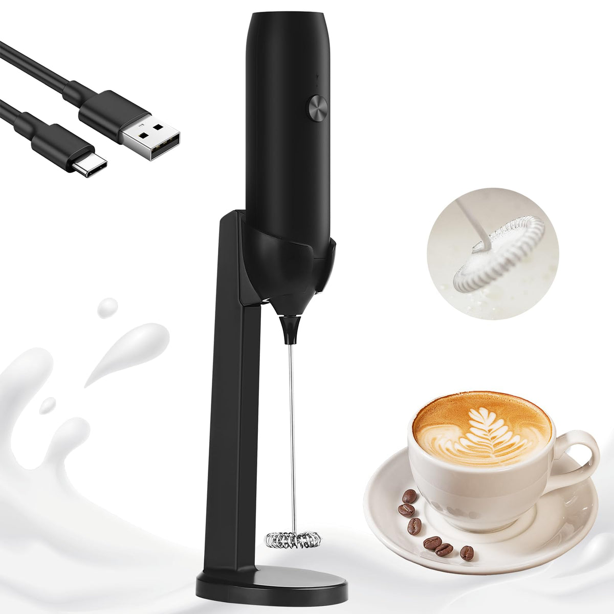 GLZOOO espumador de leche con cabezal recargable para espumas cremosas en casa.