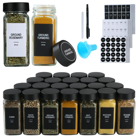 GMAMXD botes de vidrio para especias cuadradas de 4 oz con tapas herméticas.