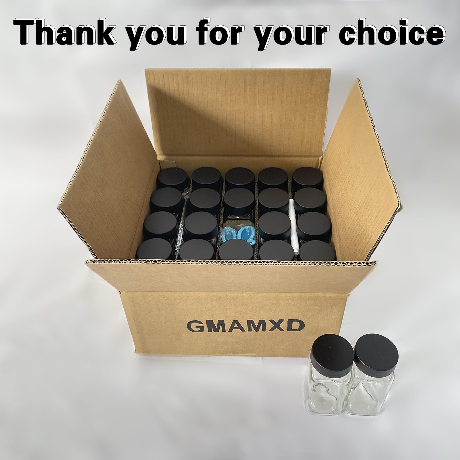 GMAMXD jarras de especias de vidrio cuadradas de 4 oz para almacenamiento compacto.