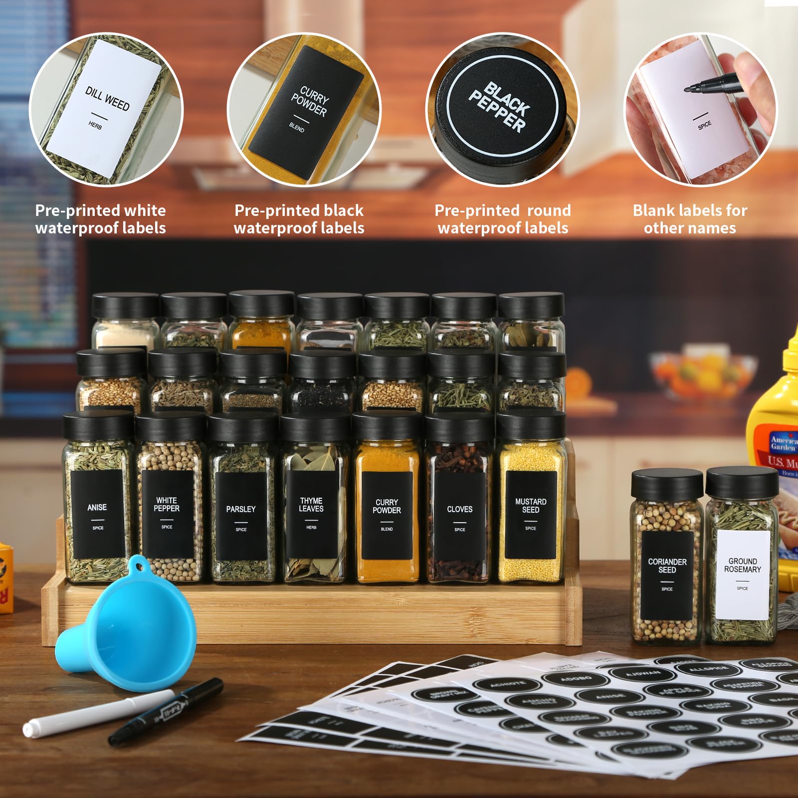 GMAMXD tapas negras para frascos de especias, cierre hermético para conservar aromas.