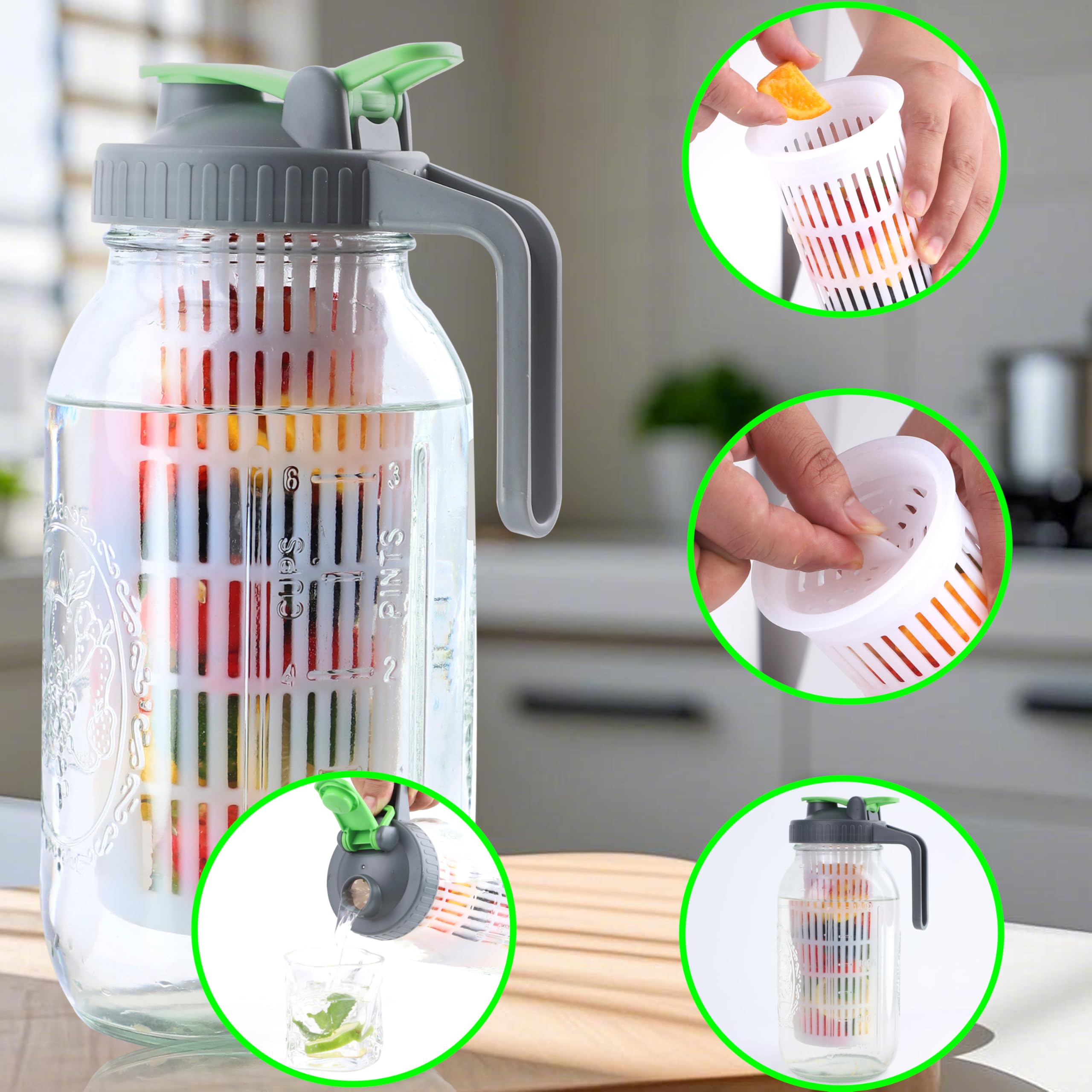 GMCOZY jarra de vidrio de 64 oz en la nevera para enfriar.