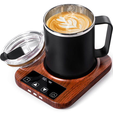 GMingZTong calentador de tazas automático con acabado madera mantiene el café caliente