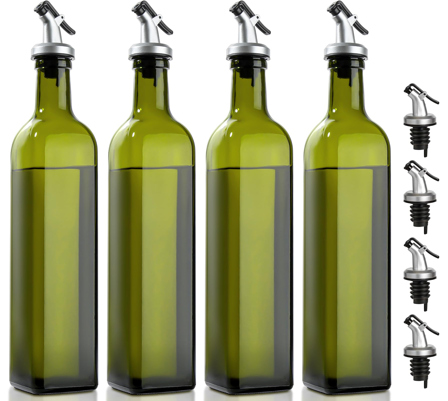 GMISUN dispensador de aceite de oliva, botellas verde, conjunto de 4 para uso diario.