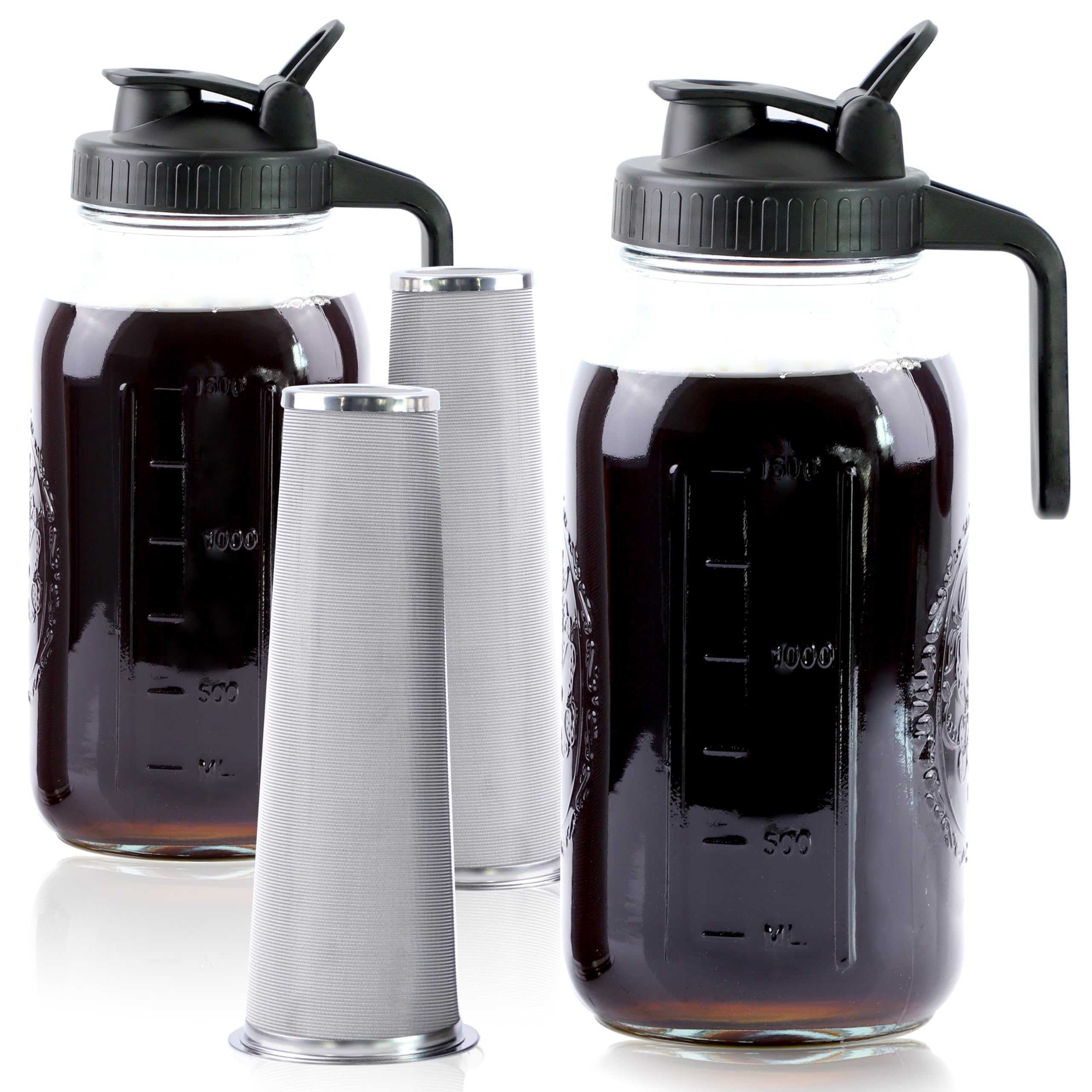 GMSWEET tarro vidrio 64 onzas para café frío, capacidad para enfriar en nevera.