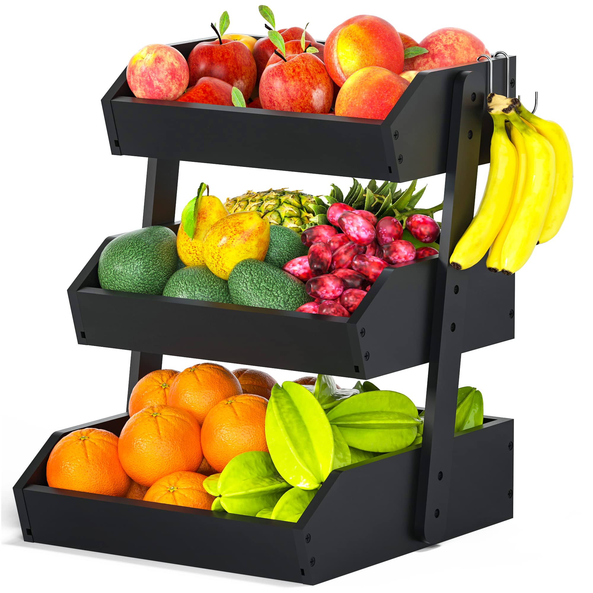 Gmtsl Cesta de bambú con 3 niveles en encimera para organización de frutas