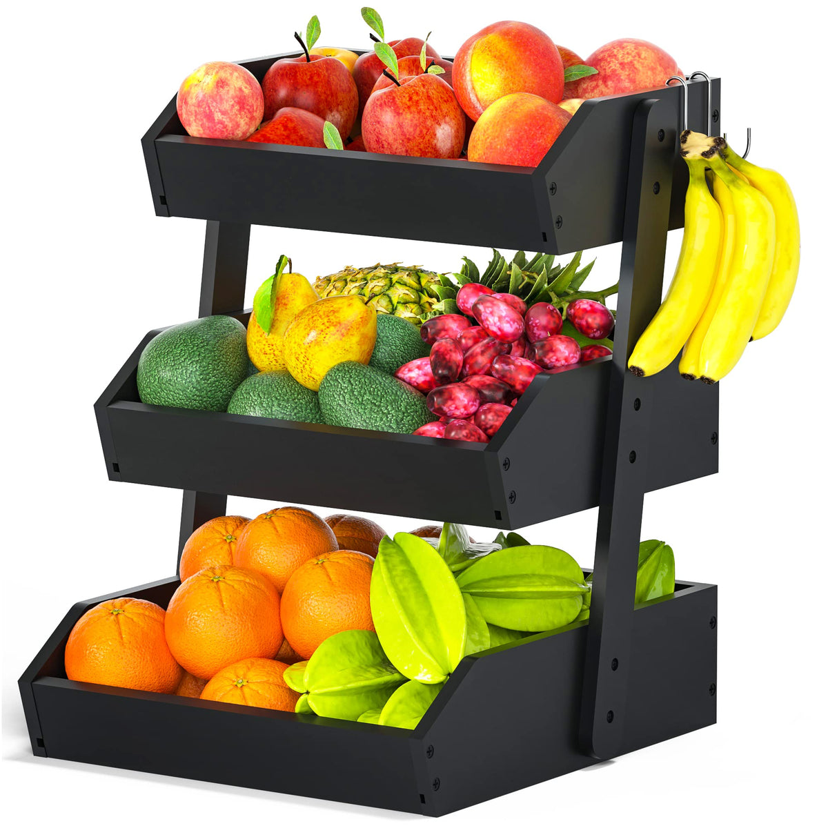 Gmtsl Cesta de bambú con 3 niveles en encimera para organización de frutas