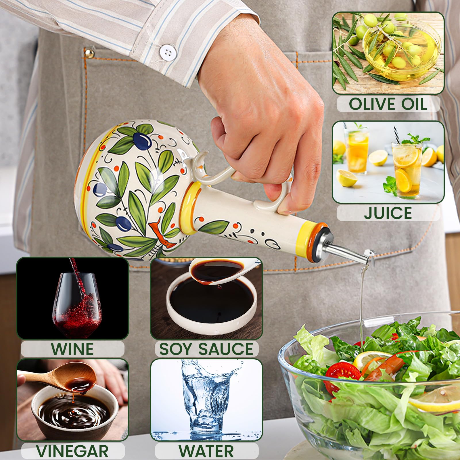 Gnlnkn dispensador cerámico con mango ergonómico para verter con estabilidad