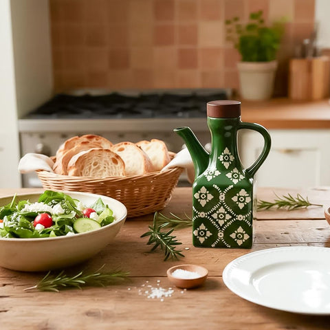 Dispensador Gnlnkn de aceite y vinagre cerámico verde para cocinar y servir