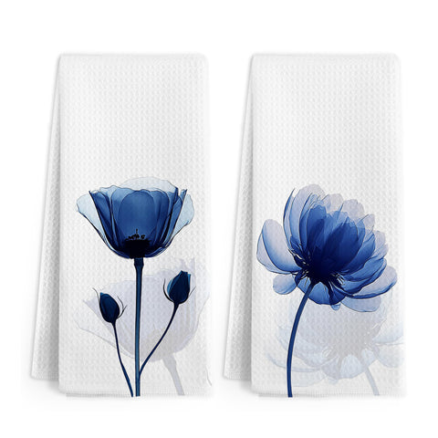 Toalla de mano Gnmduw azul floral para secar manos en la cocina con microfibra suave