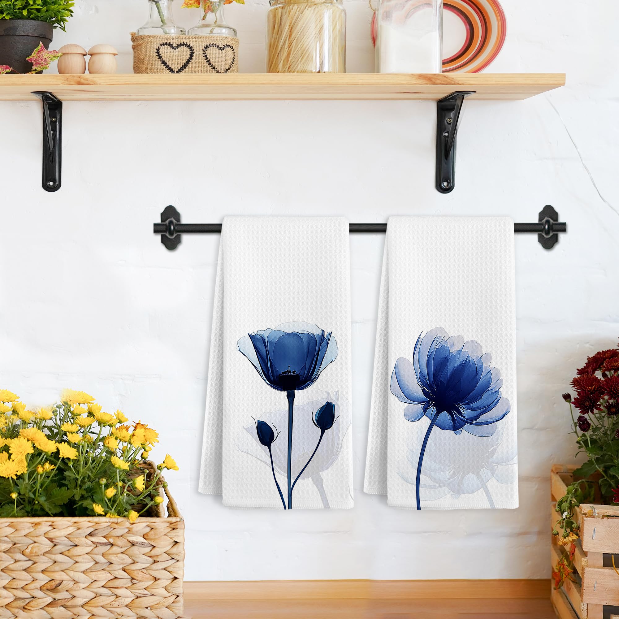 Toalla de mano Gnmduw azul floral, resistente y lavable para uso frecuente