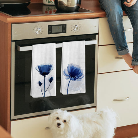 Toalla de mano Gnmduw azul floral, complemento bohemio para decoración de comedor