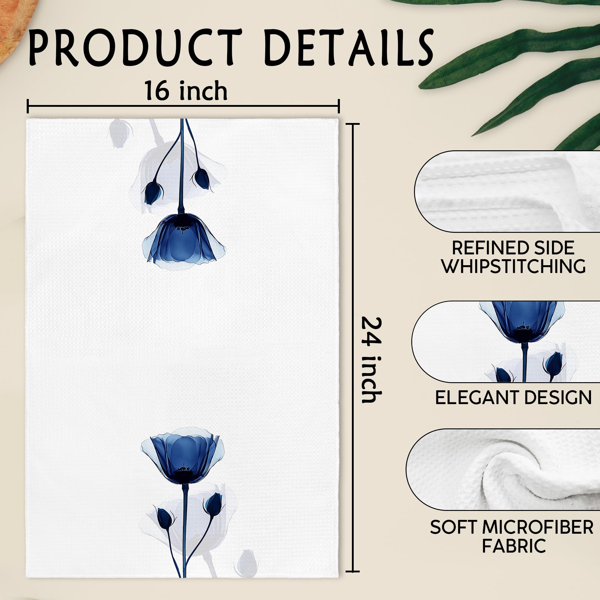 Toalla de mano Gnmduw azul floral, juego de 2 para distintas estancias